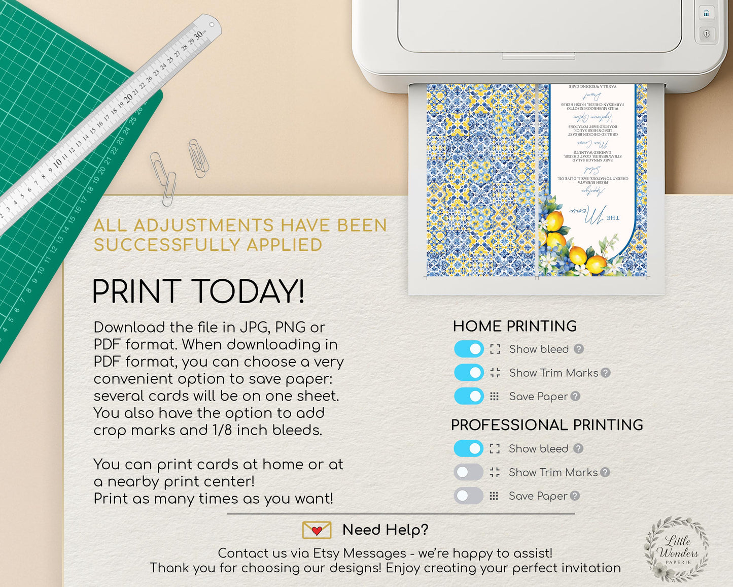 Lemon Wedding Menu Card Template