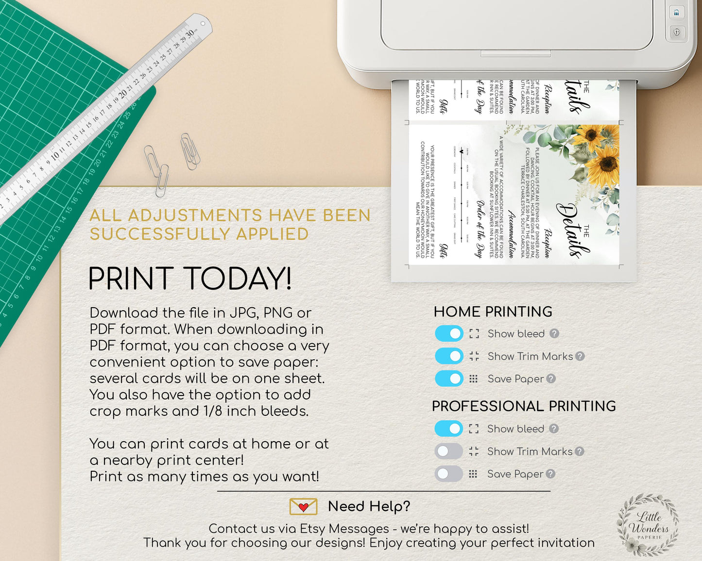 Sunflower Wedding Details Card Template