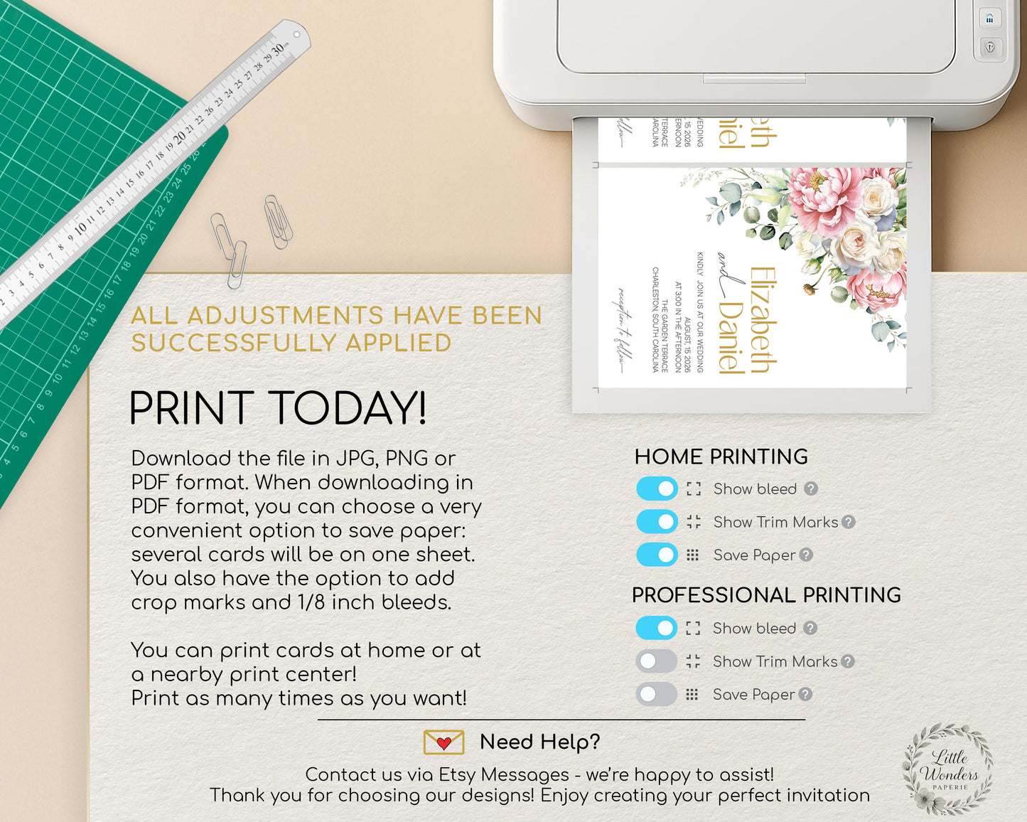 Blush Peony Wedding Invitation Template