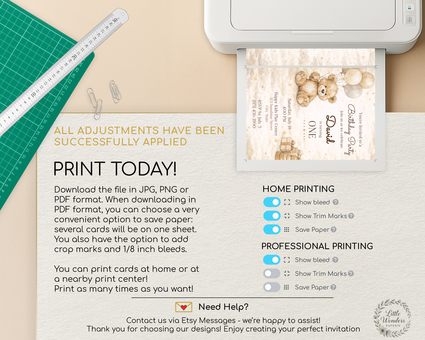 Beige Teddy Bear Birthday Invitation Template