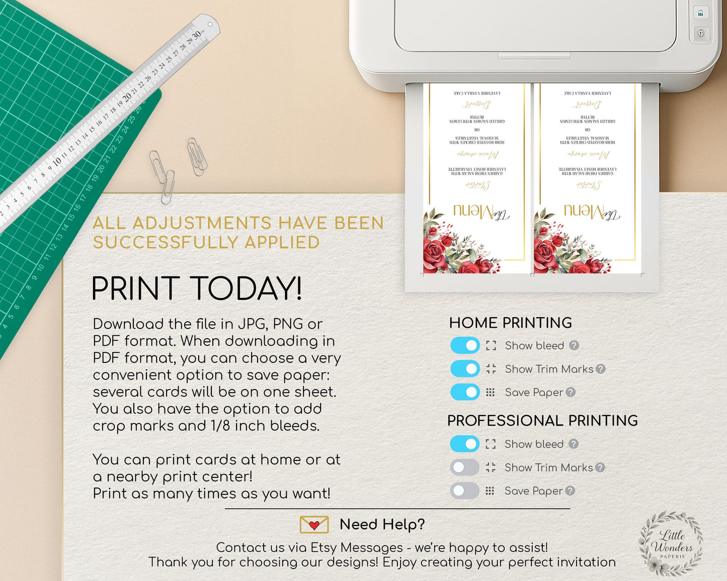 Red Roses Wedding Menu Card Template