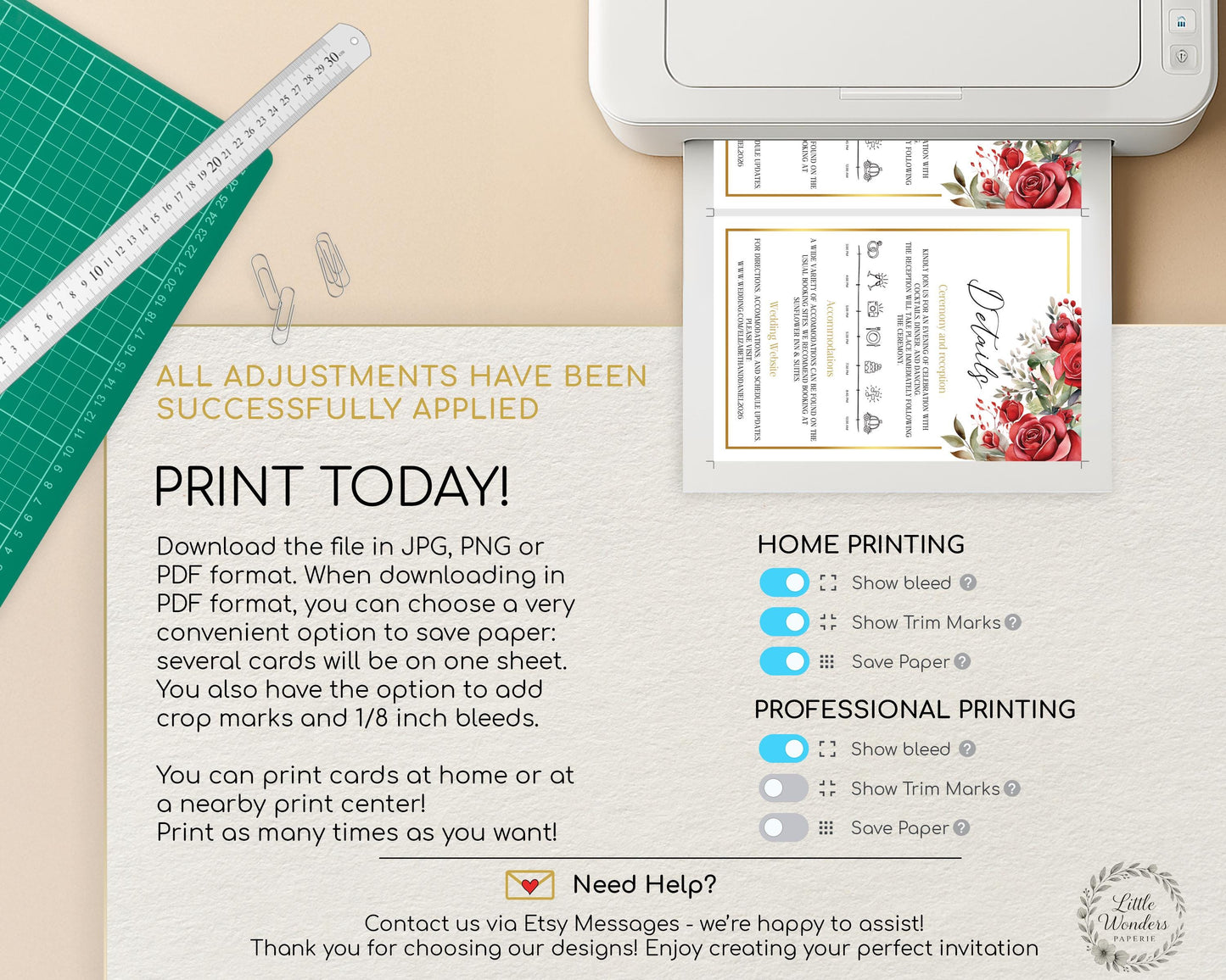 Red Roses Wedding Details Card Template