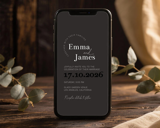 Black & White Mobile Wedding Invitation Template
