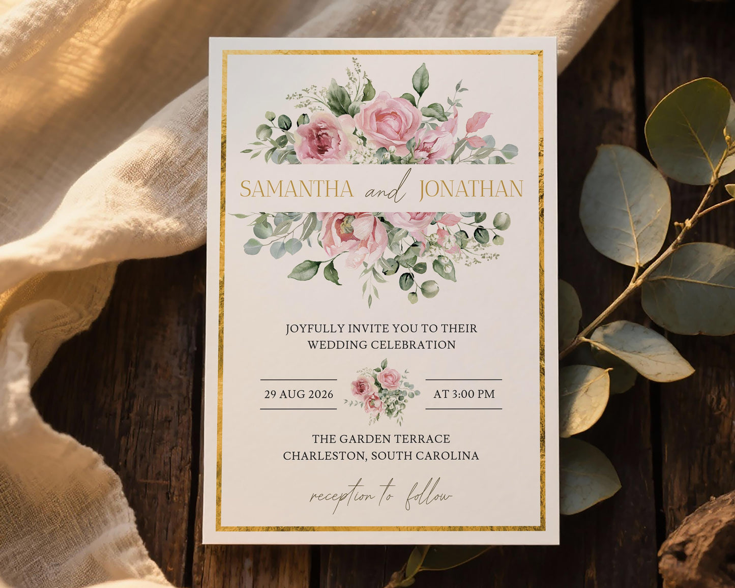 Blush Pink Floral Wedding Invitation Template
