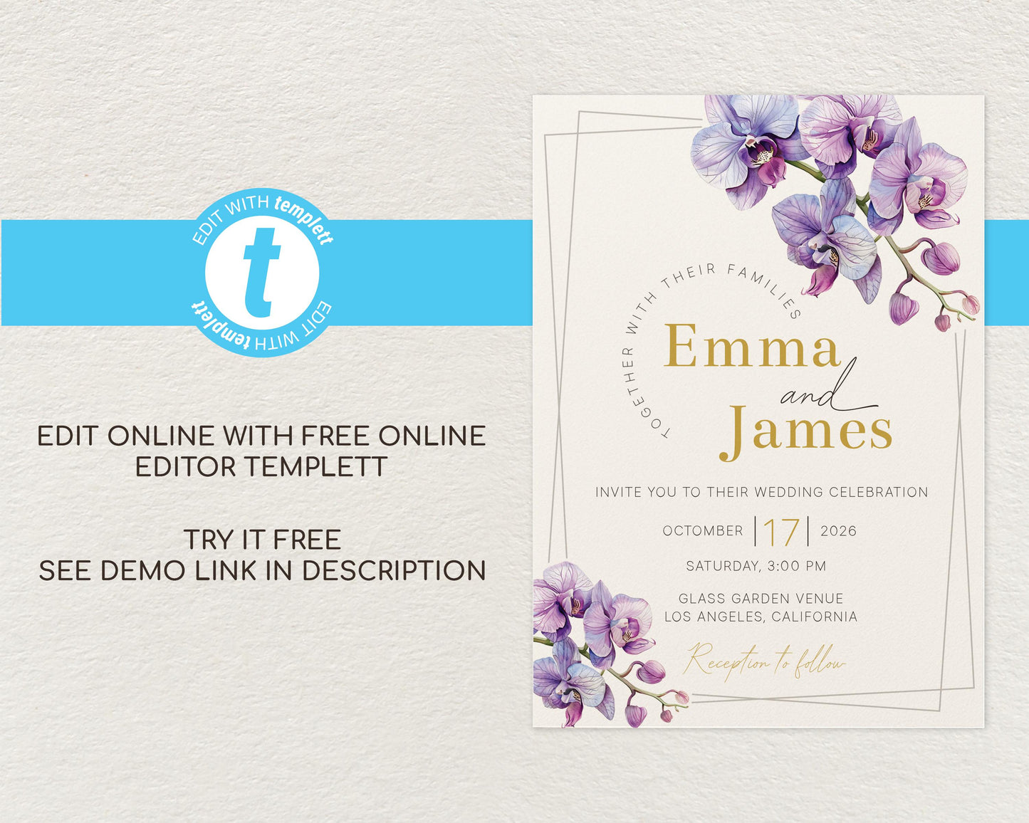 Purple Orchid Wedding Invitation Template