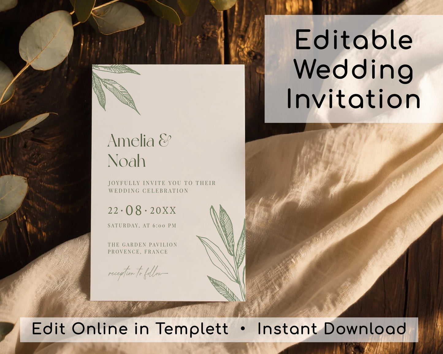 Sage Green Botanical Wedding Invitation Template