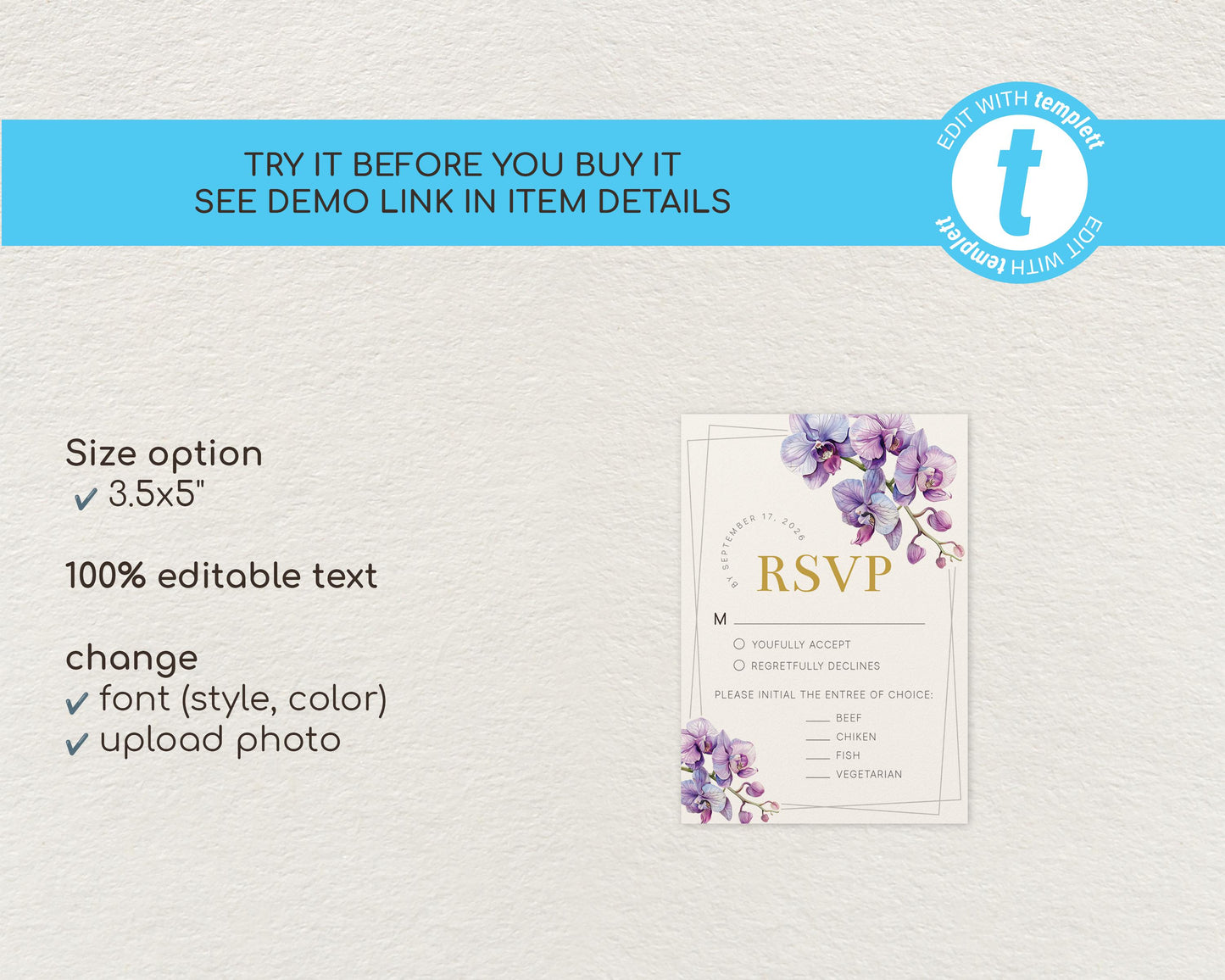 Purple Orchid RSVP Card Template