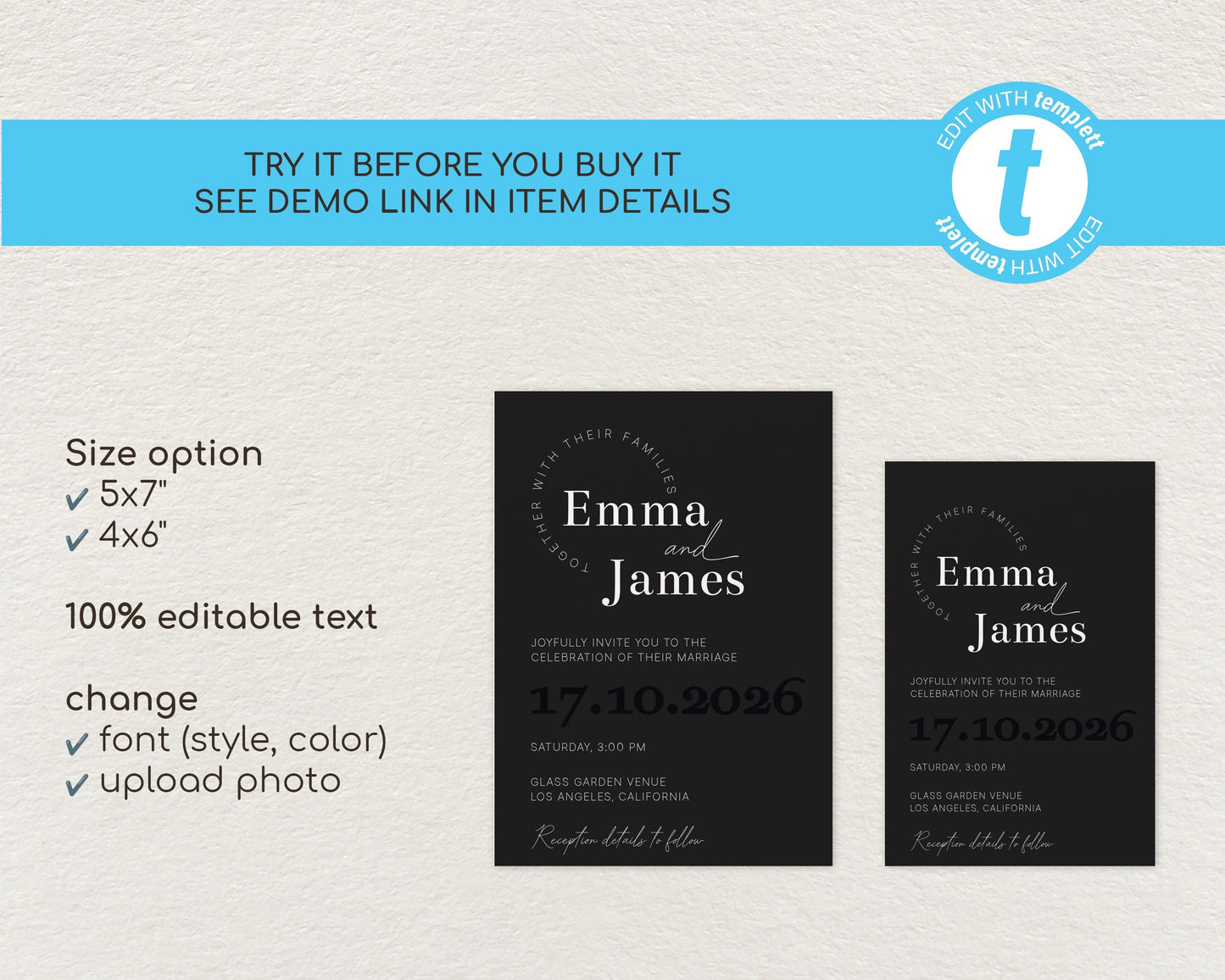 Black & White Wedding Invitation Template