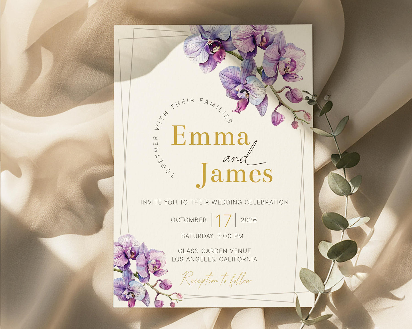 Purple Orchid Wedding Invitation Template