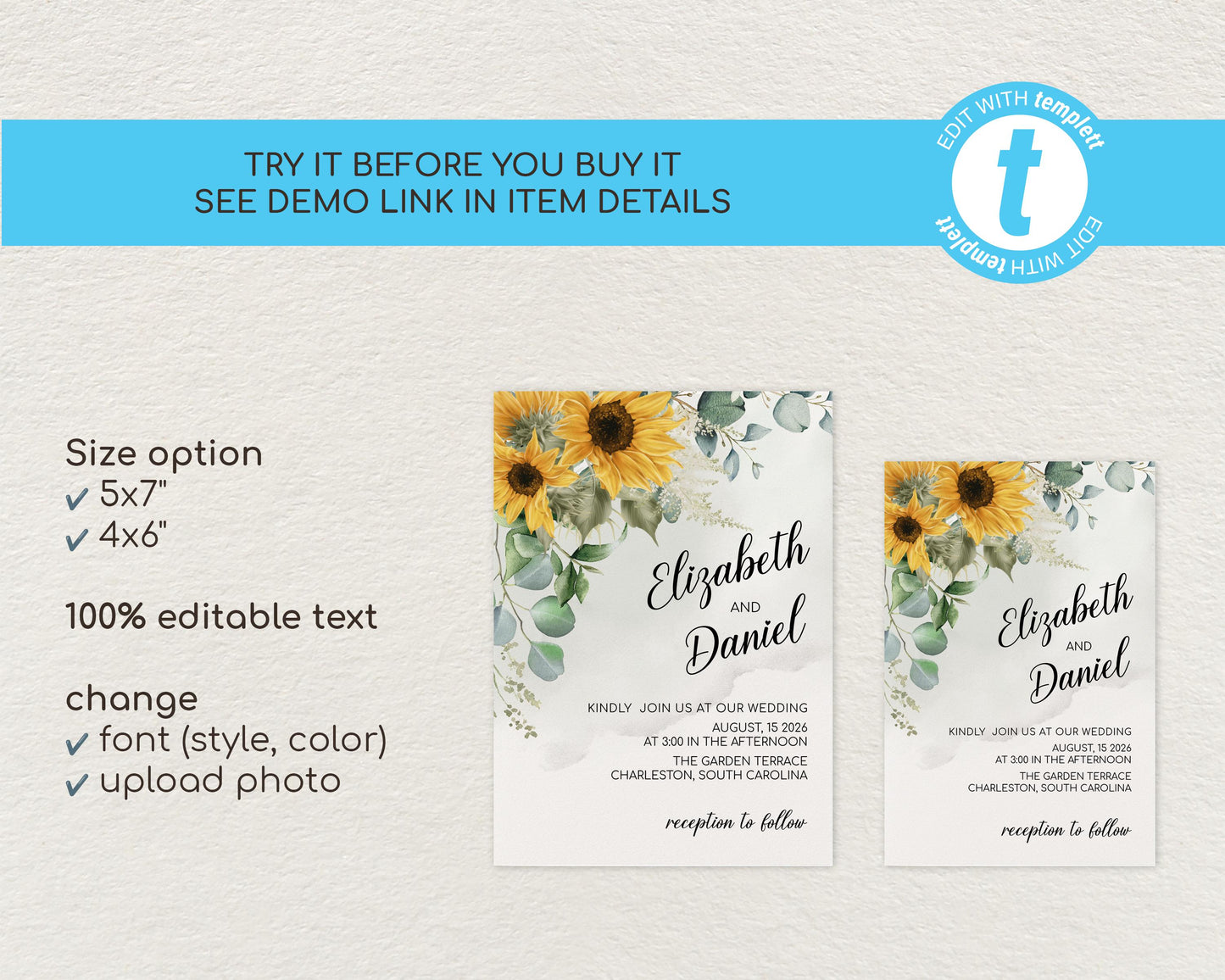 Sunflower Wedding Invitation Template