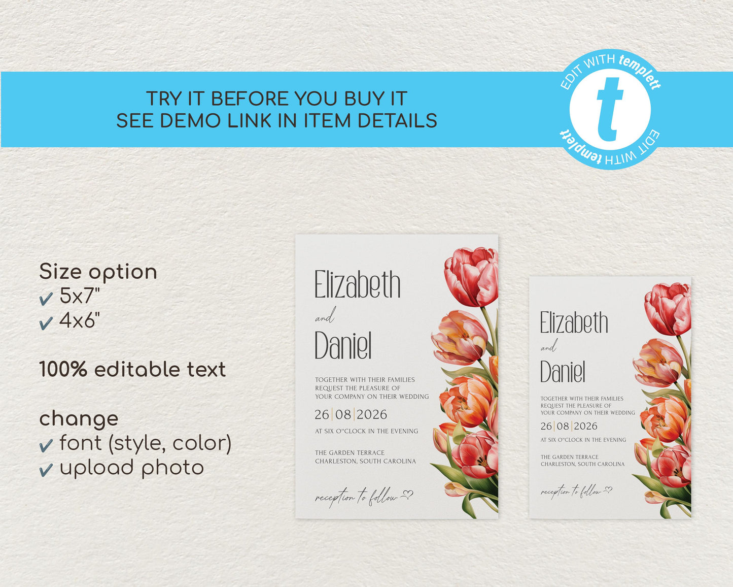 Tulip Wedding Invitation Template