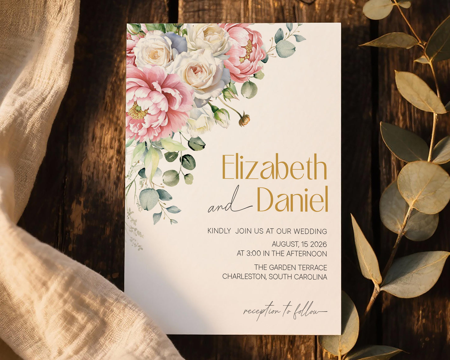 Blush Peony Wedding Invitation Template