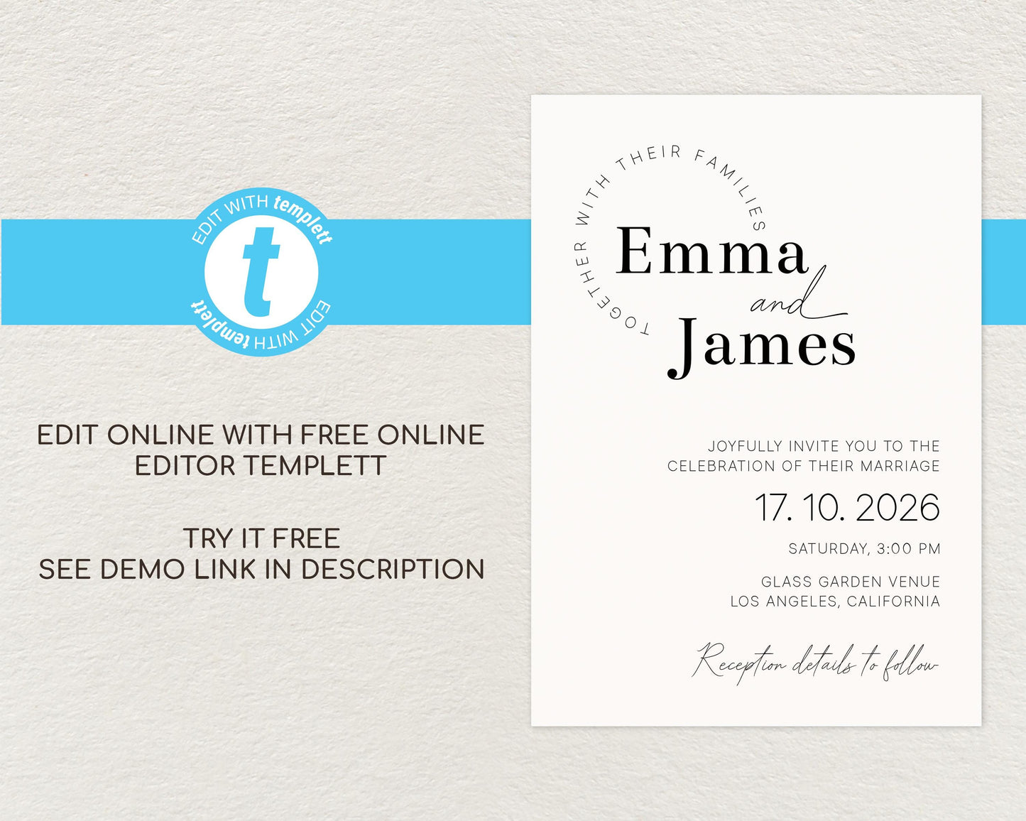 White & Black Wedding Invitation Template
