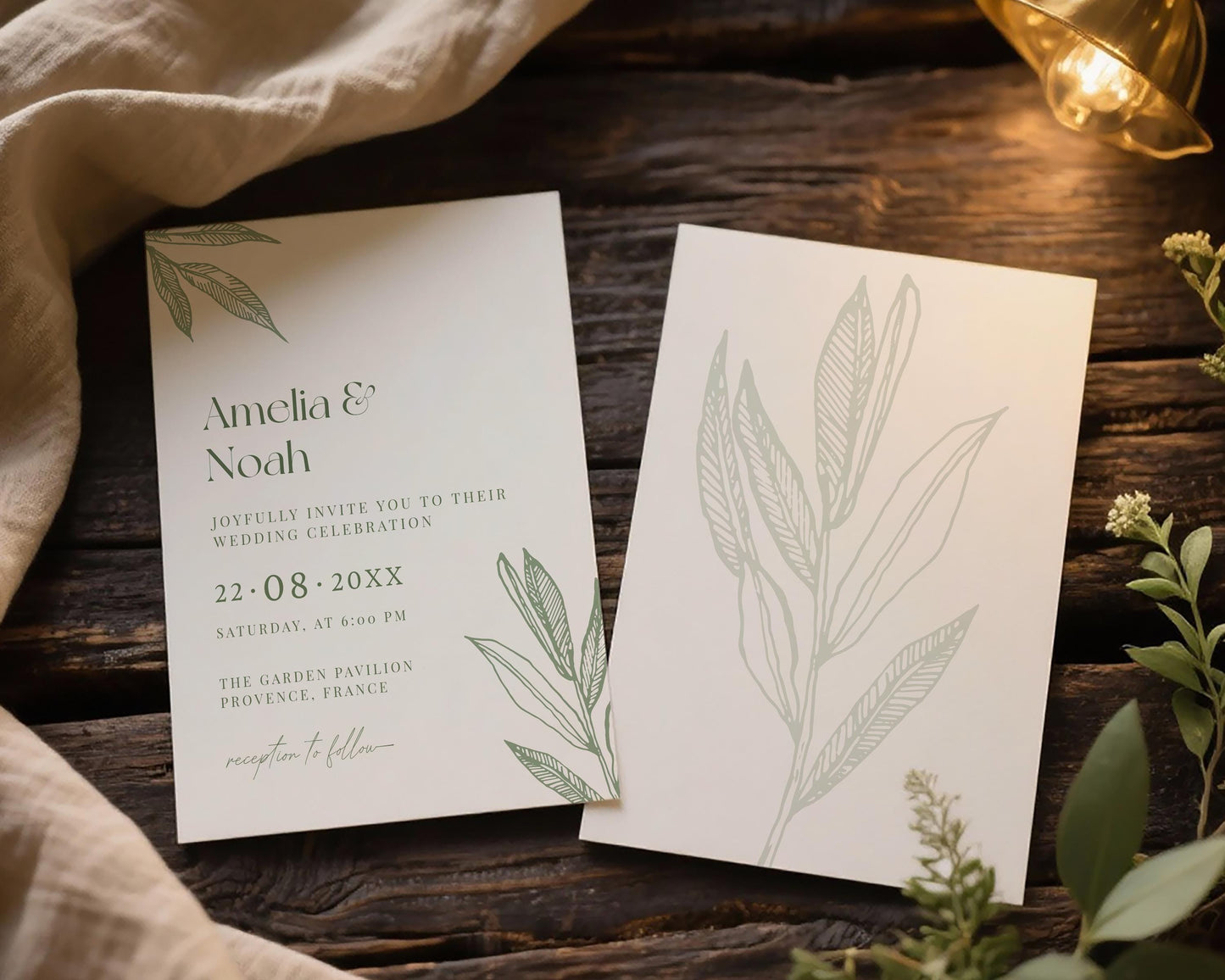 Sage Green Botanical Wedding Invitation Template