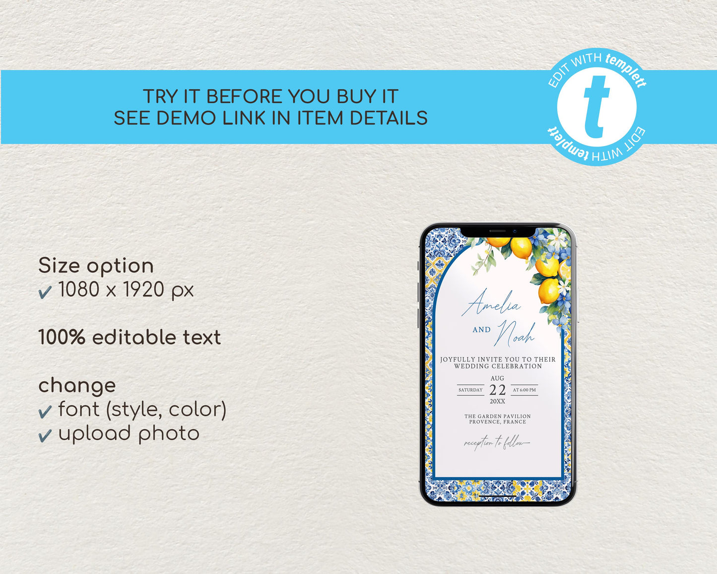Lemon Mobile Wedding Invitation Template