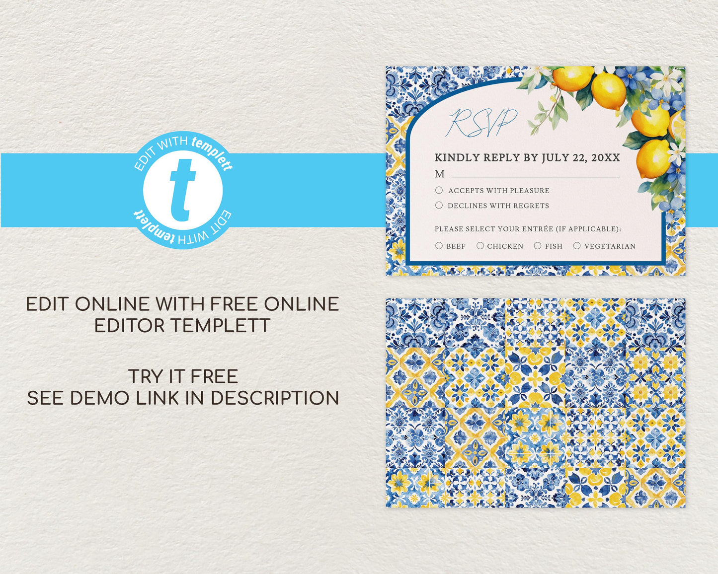 Lemon Wedding RSVP Card Template