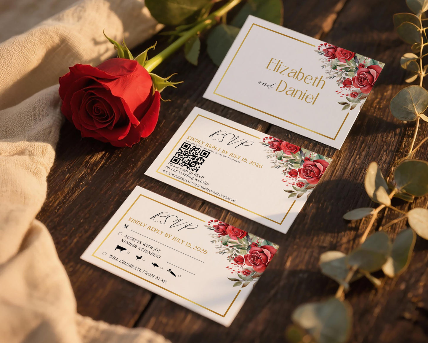 Red Roses Wedding RSVP Card Template
