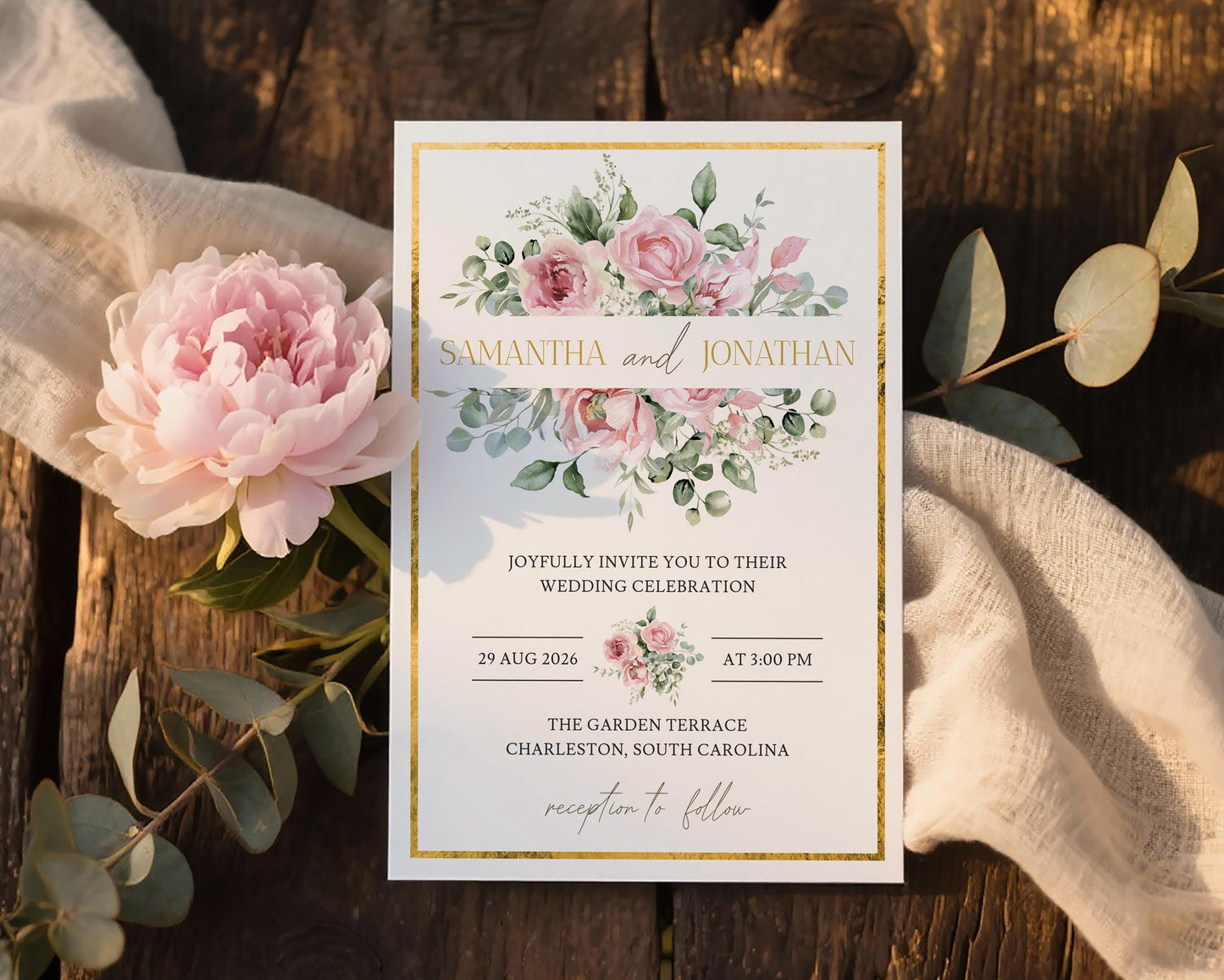 Blush Pink Floral Wedding Invitation Template