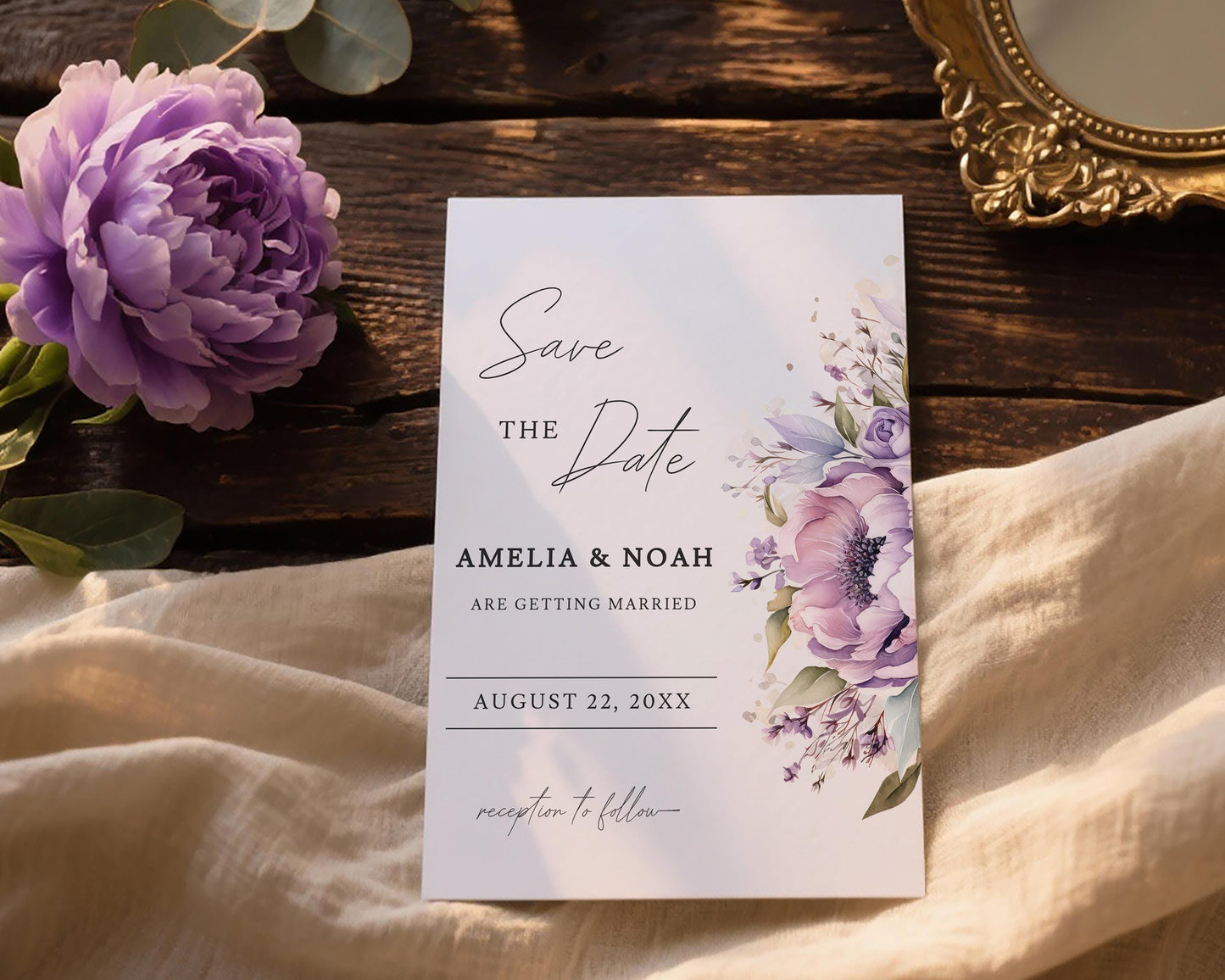 Purple Floral Save the Date Template