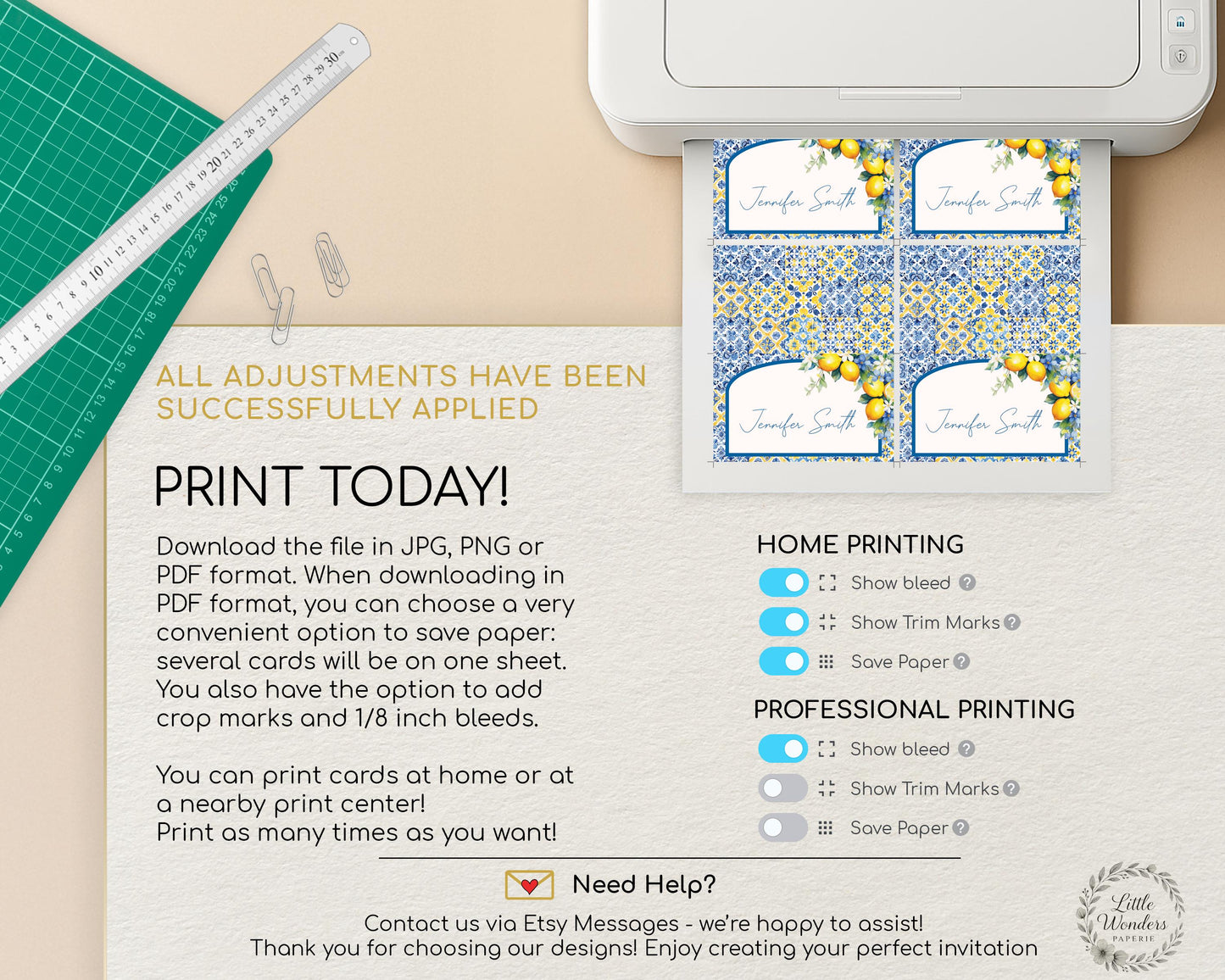 Lemon Wedding Place Cards Template