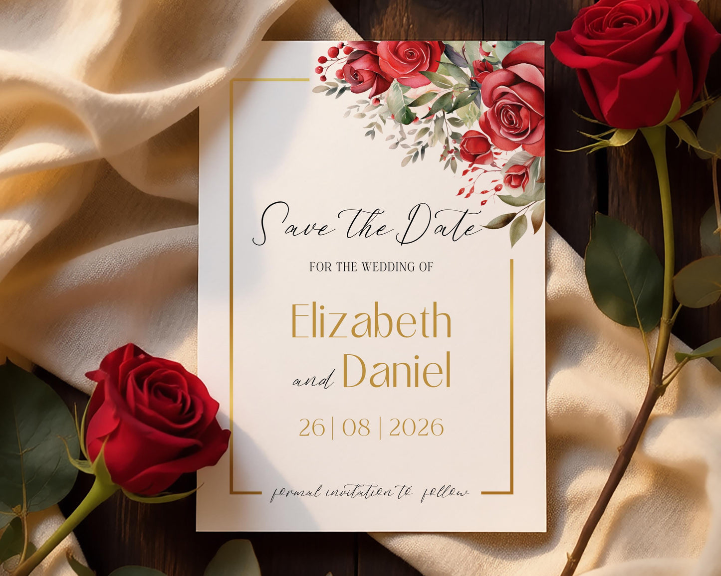 Red Roses Wedding Save the Date Template