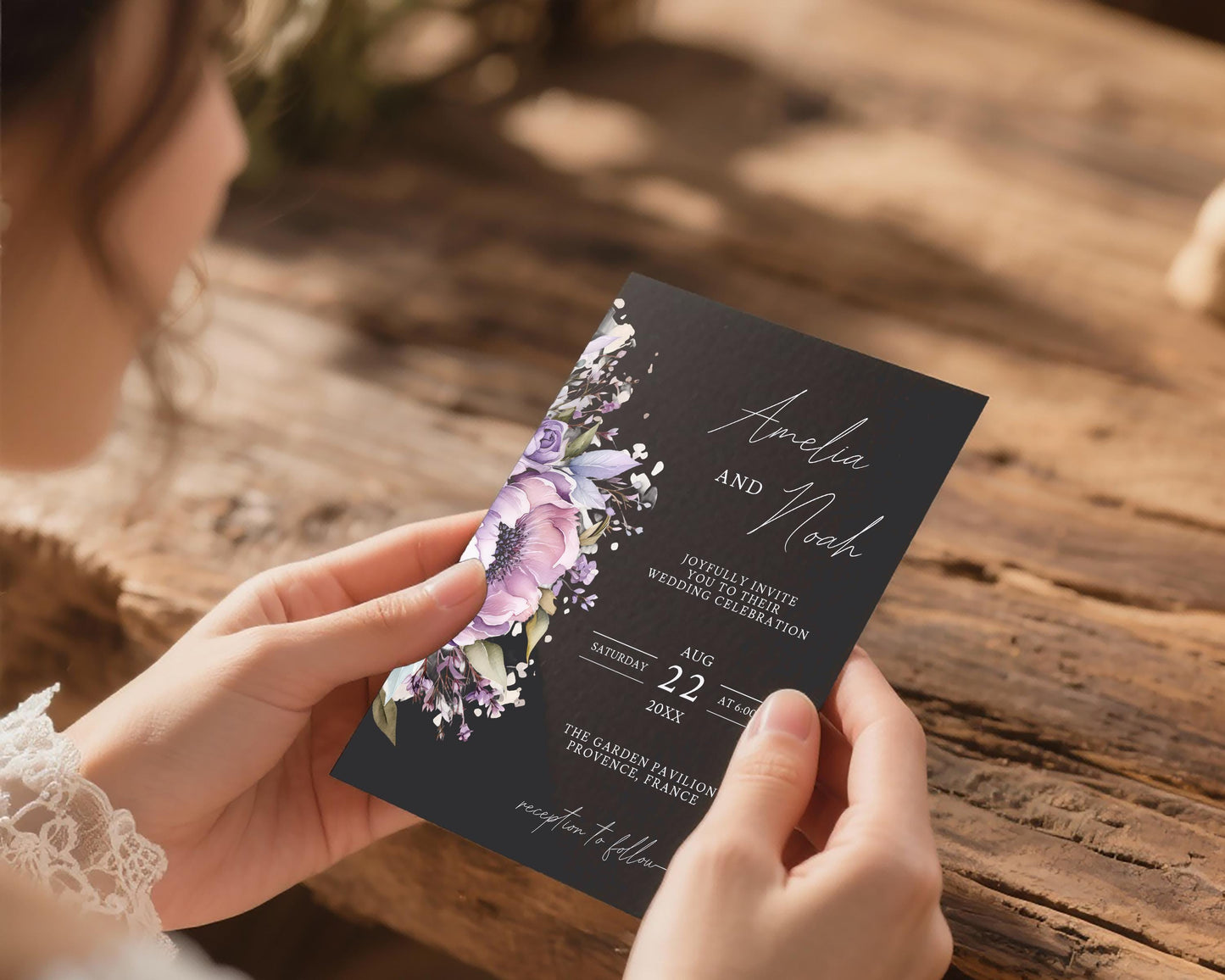 Purple Floral Wedding Invitation Template