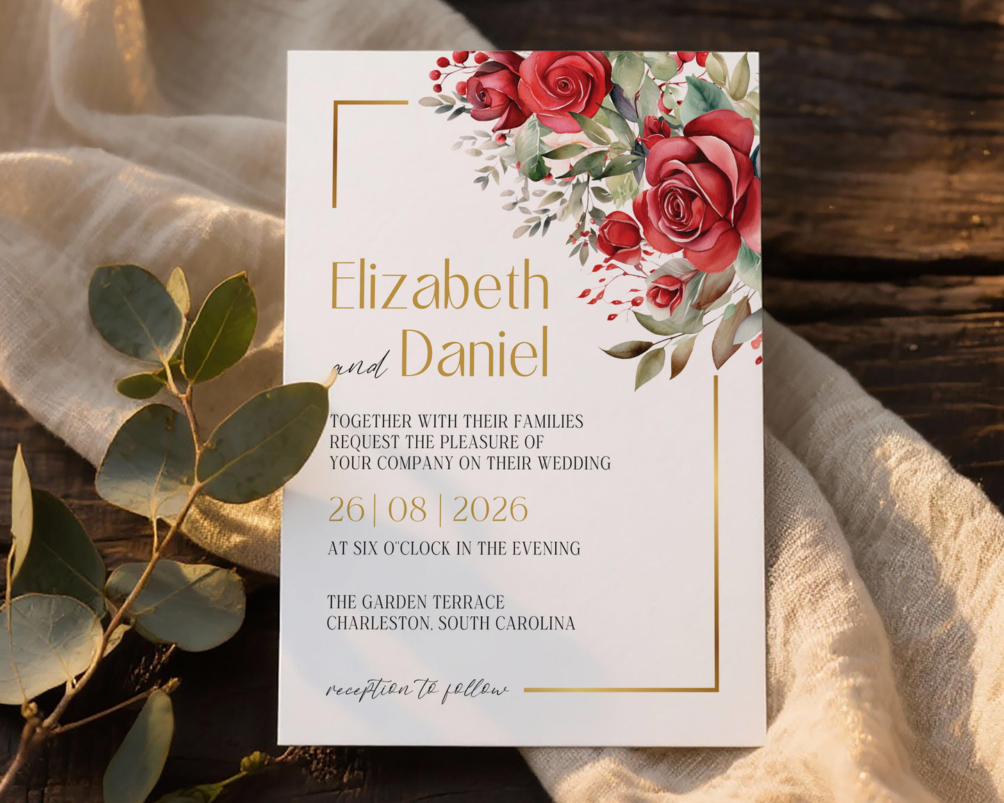Red Roses Wedding Invitation Template