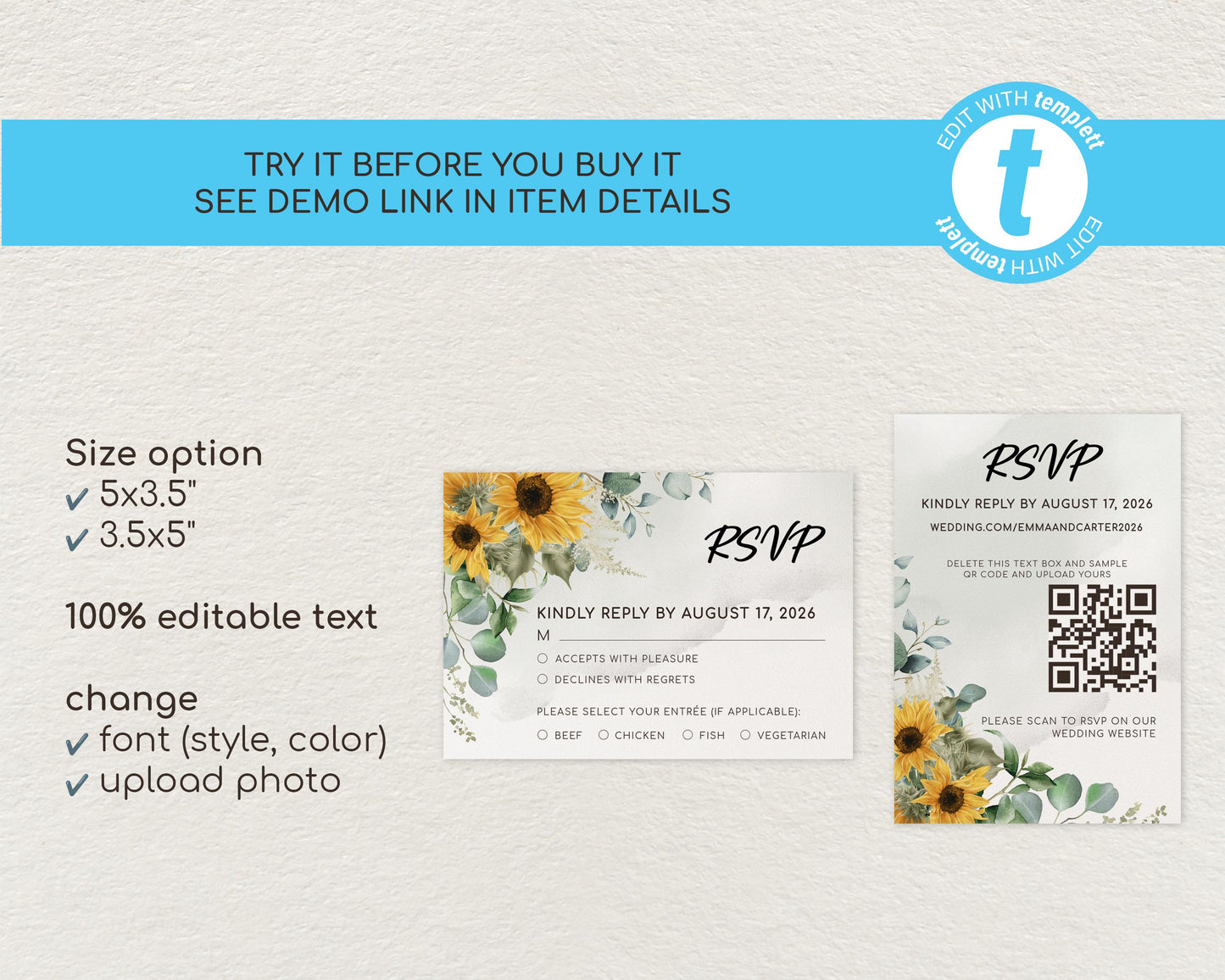 Sunflower RSVP Card Template