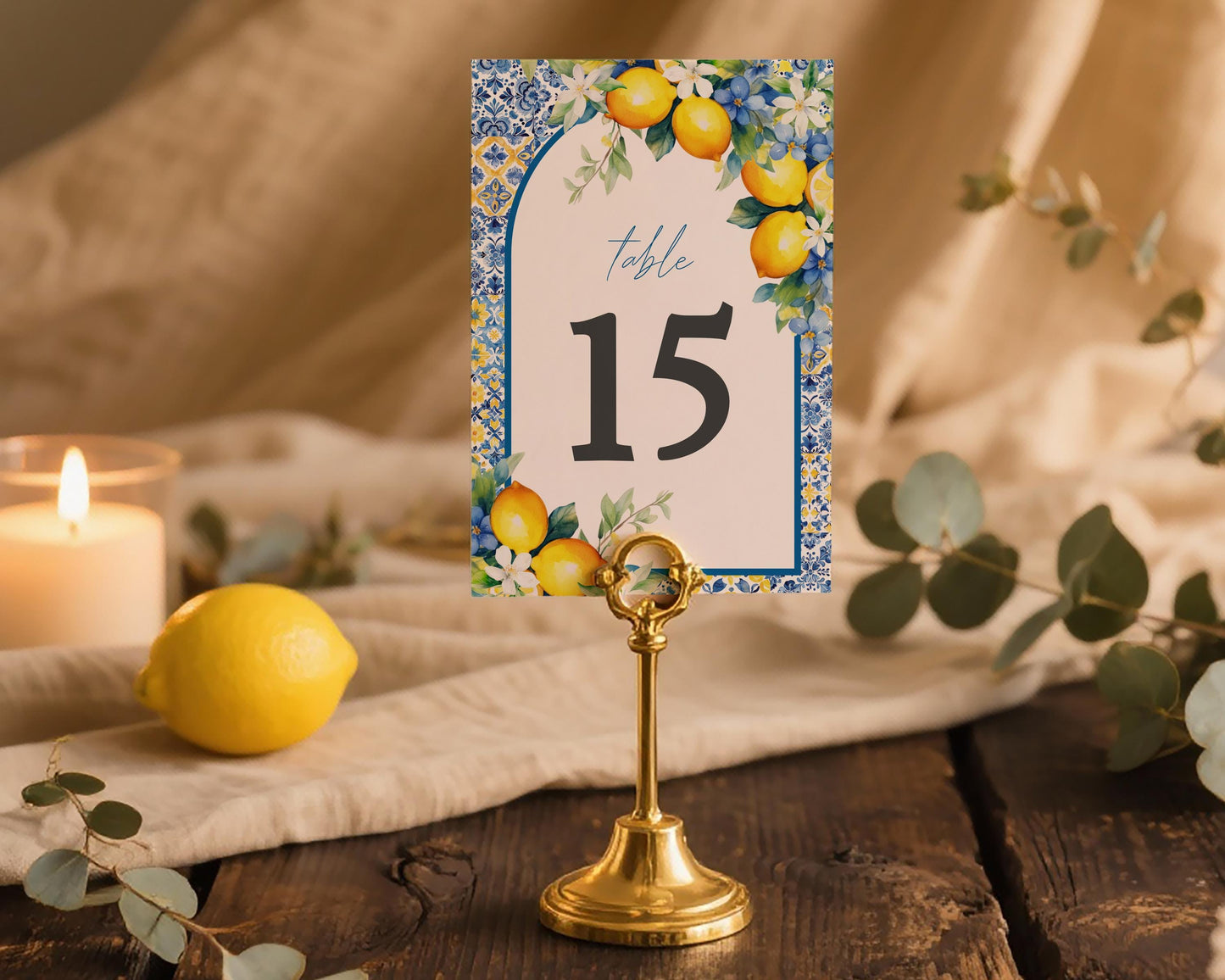 Lemon Wedding Table Numbers Sign Template