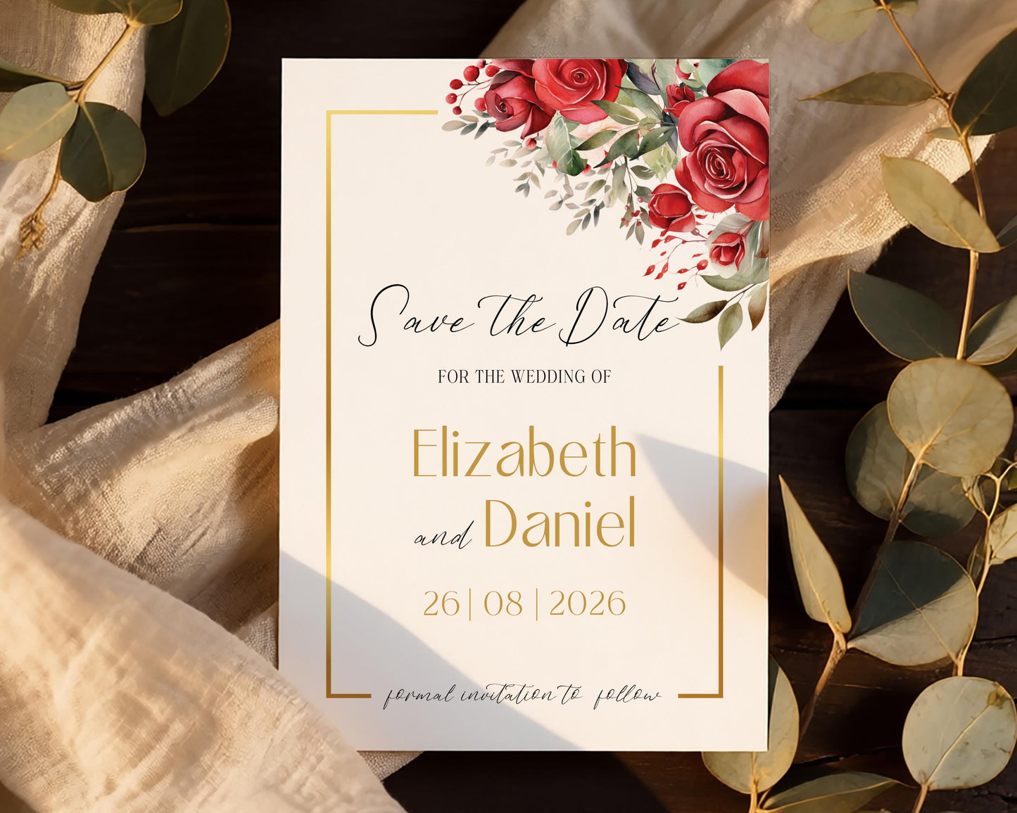 Red Roses Wedding Save the Date Template