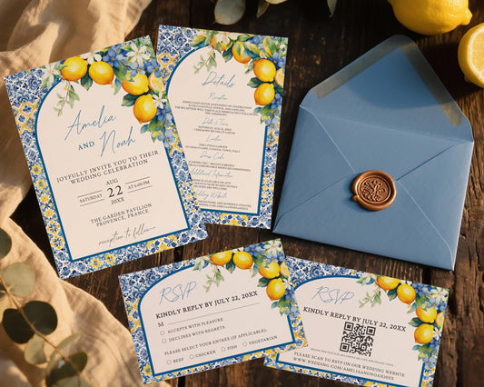 Lemon Wedding Invitation Suite - Invitation + RSVP + Details