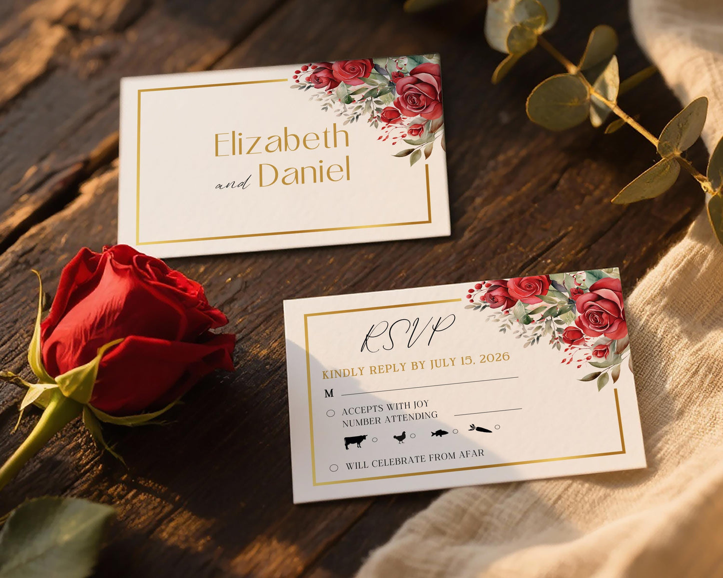 Red Roses Wedding RSVP Card Template