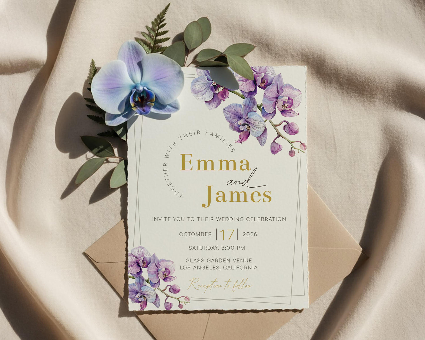 Purple Orchid Wedding Invitation Template