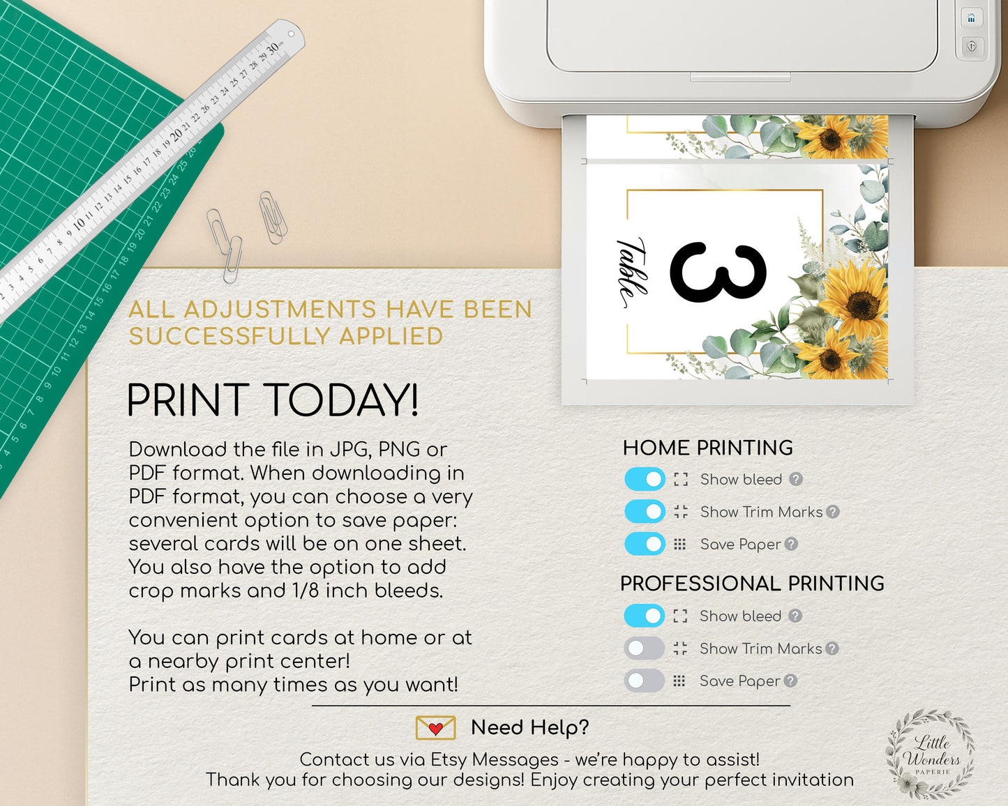Sunflower Wedding Table Number Sign Template