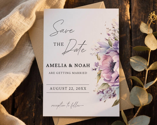 Purple Floral Save the Date Template