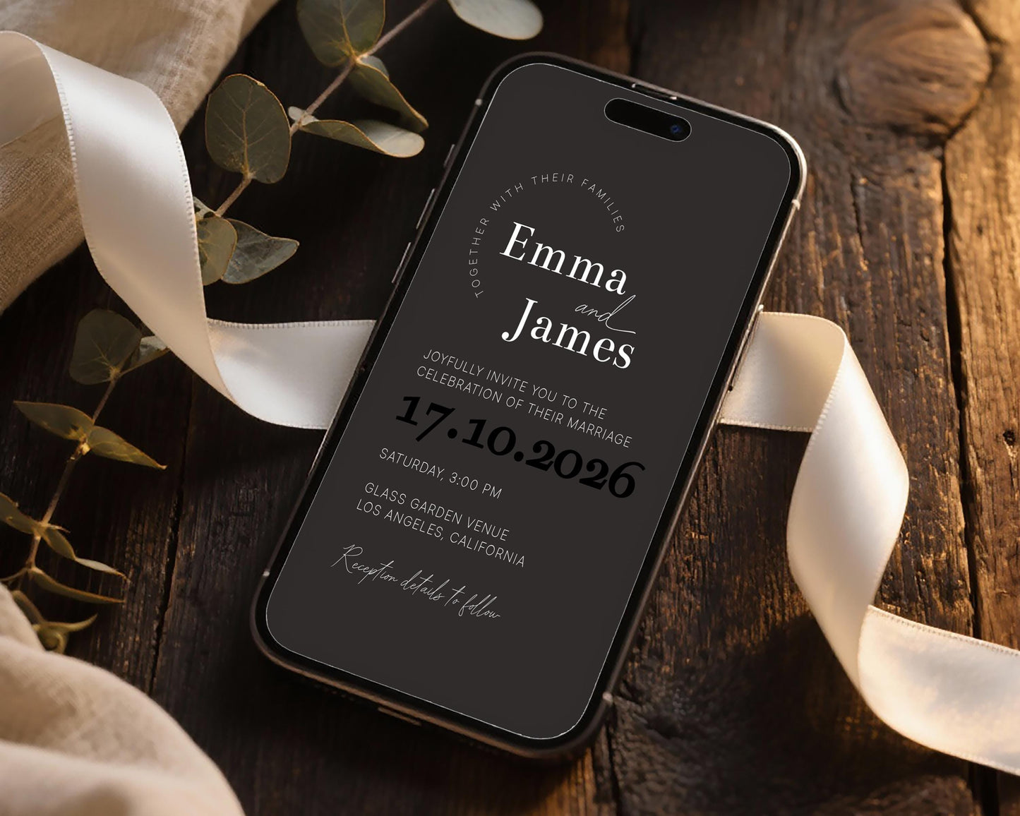 Black & White Mobile Wedding Invitation Template