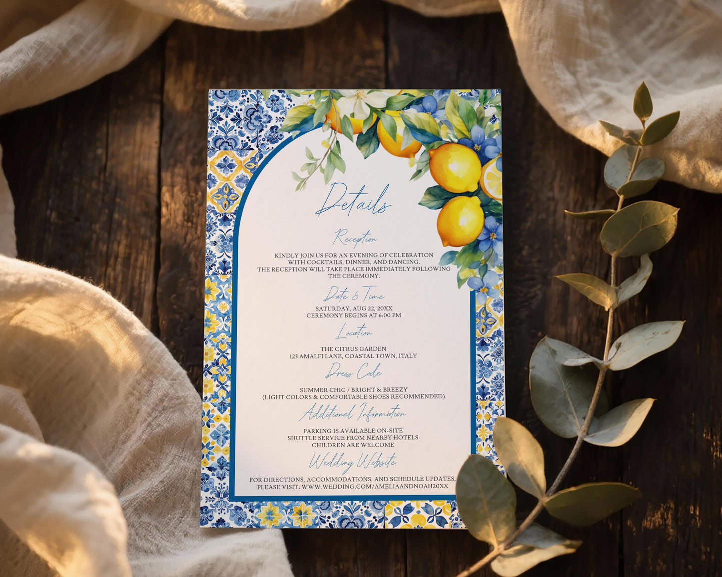 Lemon Wedding Details Card Template