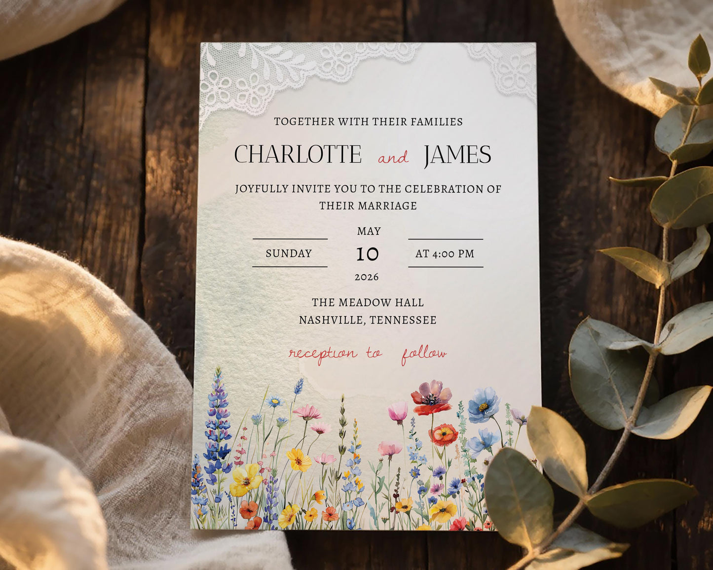 Wildflower Wedding Invitation Template