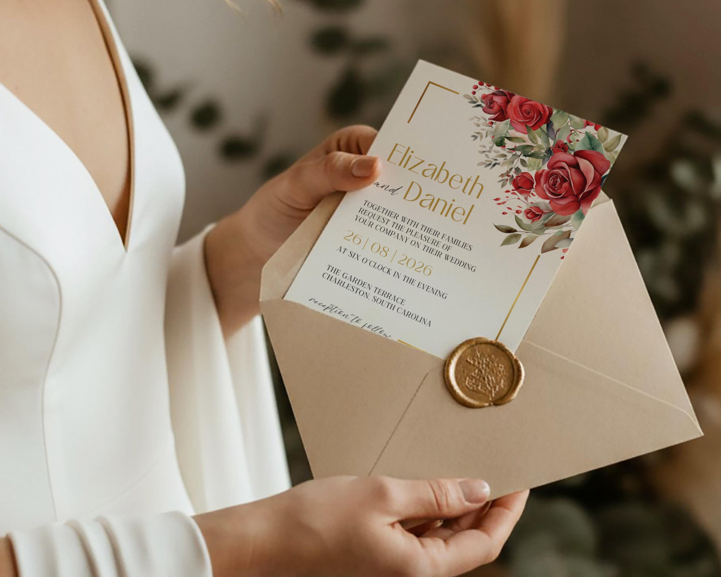 Red Roses Wedding Invitation Template