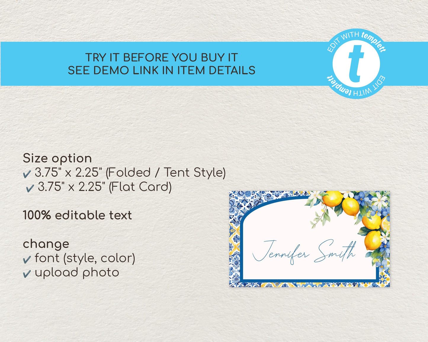 Lemon Wedding Place Cards Template