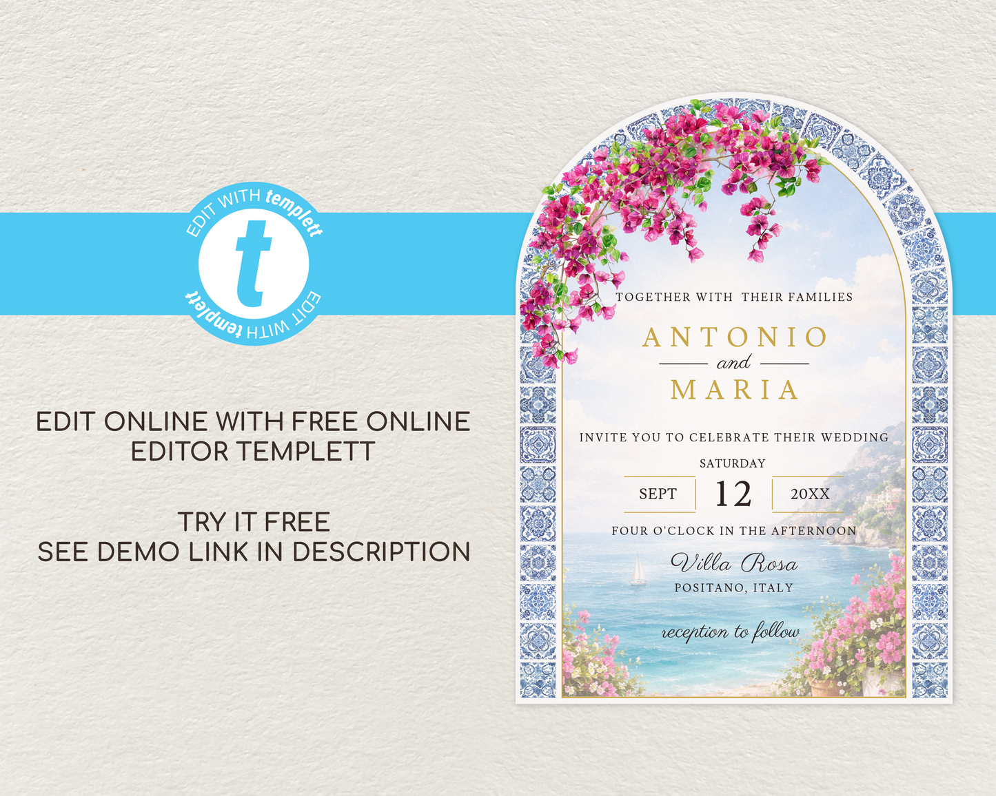 Amalfi Coast Wedding Invitation Template