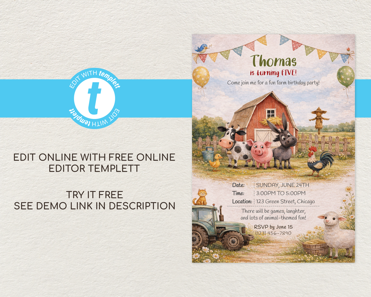 Farm Animals Birthday Invitation Template