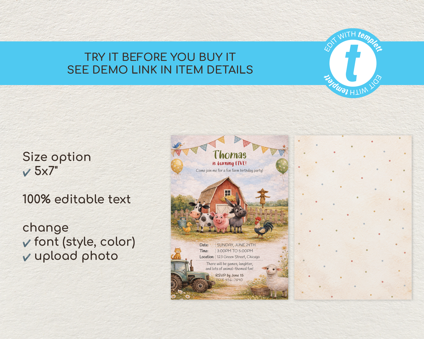 Farm Animals Birthday Invitation Template