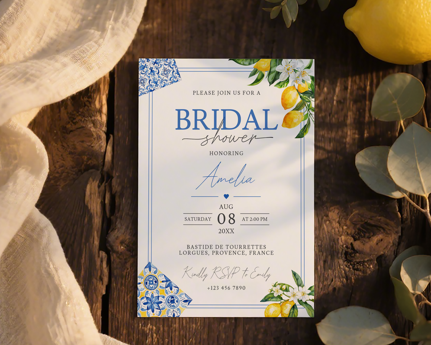 Amalfi Lemon Bridal Shower Invitation Template