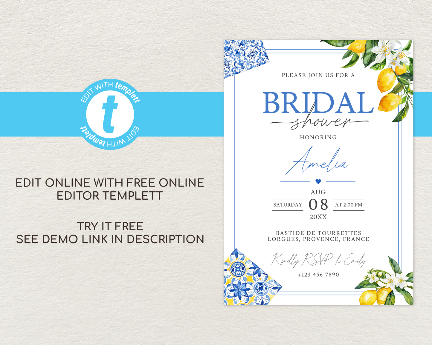 Amalfi Lemon Bridal Shower Invitation Template