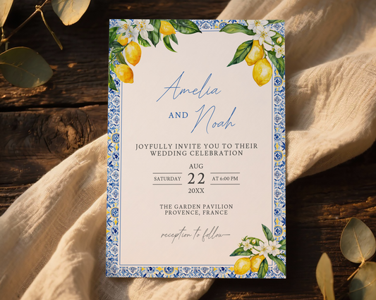 Amalfi Lemon Wedding Invitation Template