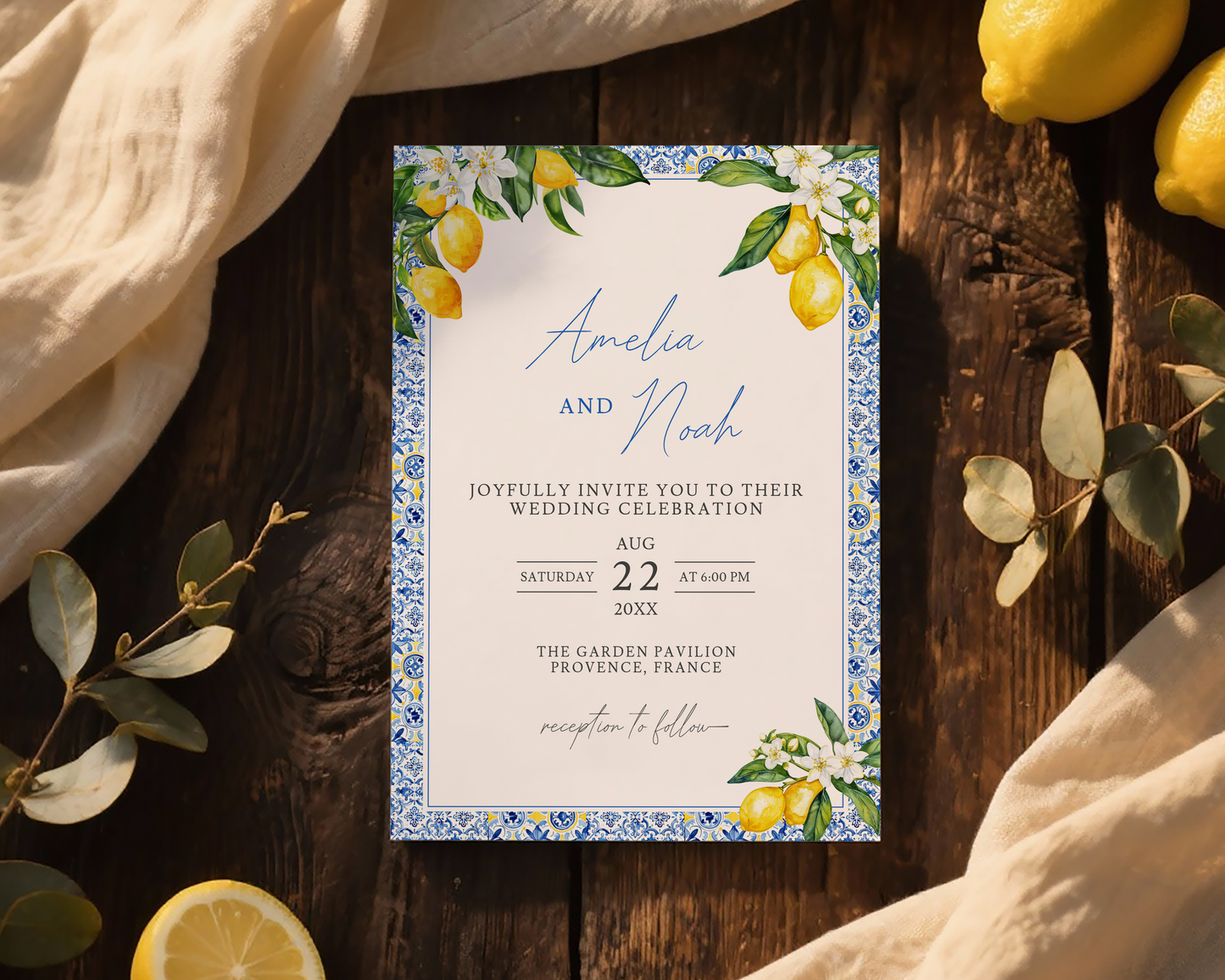 Amalfi Lemon Wedding Invitation Template