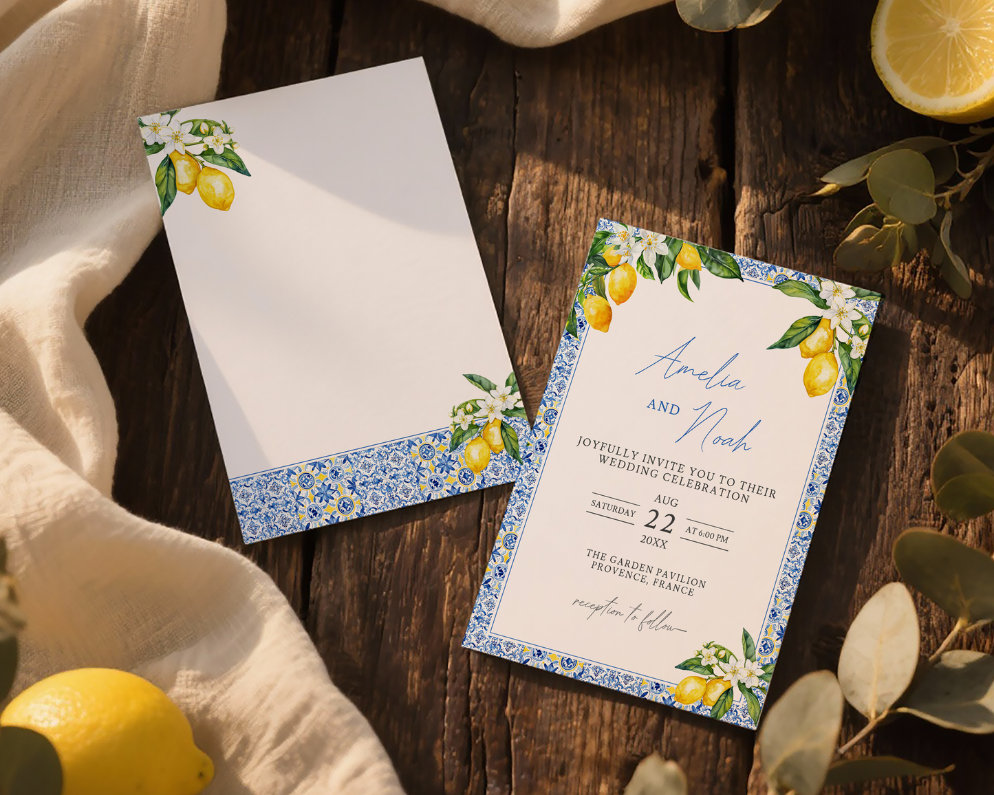 Amalfi Lemon Wedding Invitation Template
