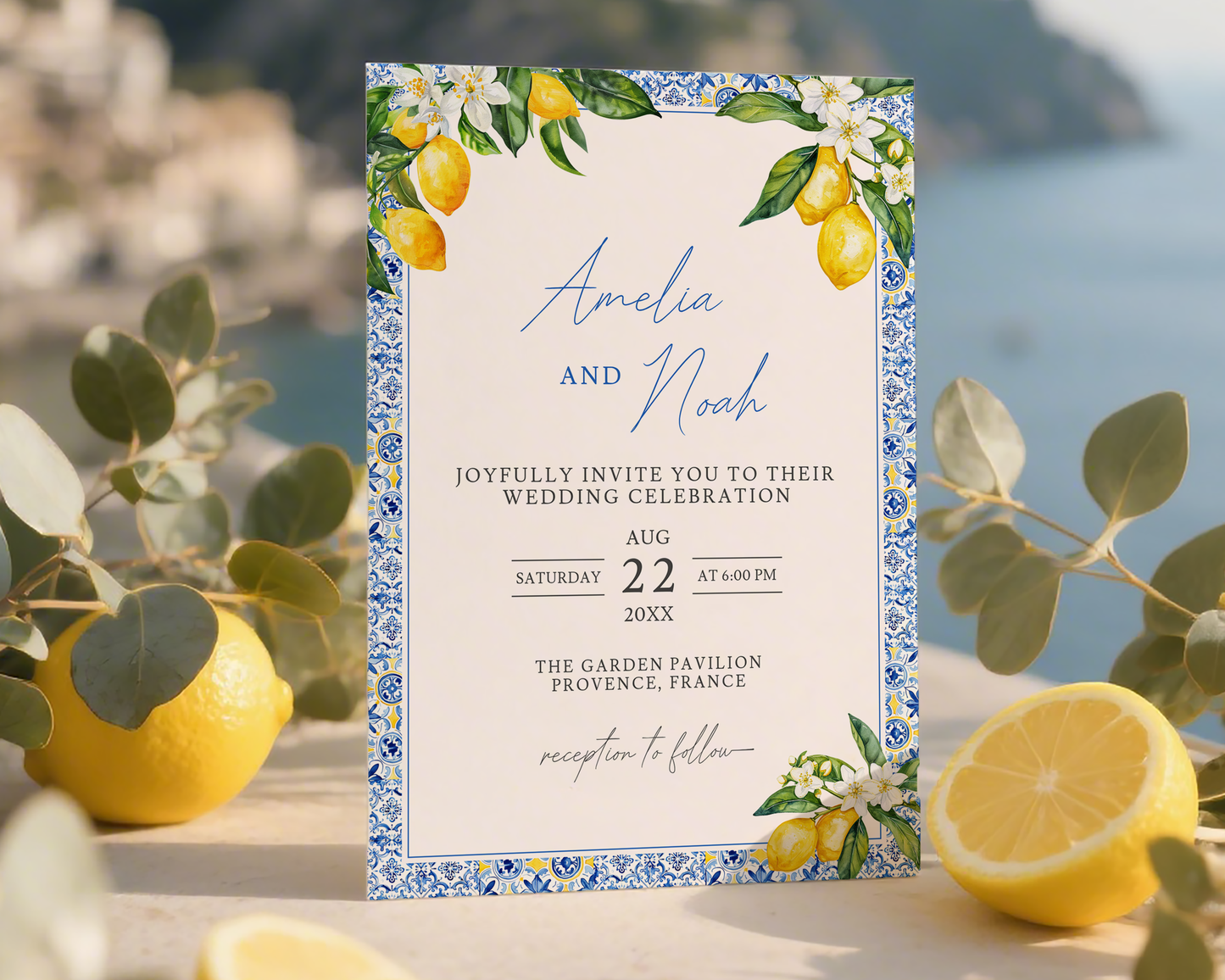 Amalfi Lemon Wedding Invitation Template