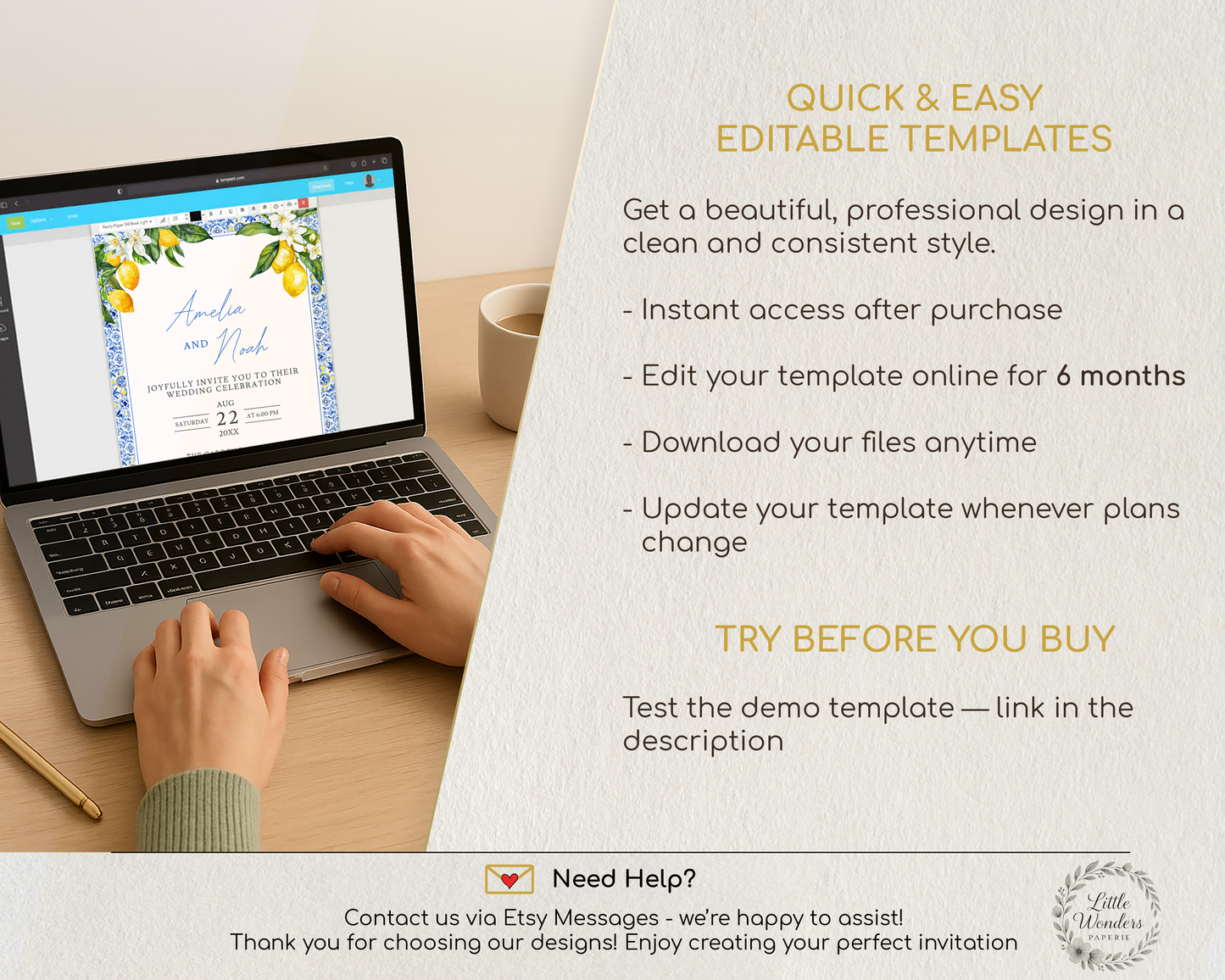 Amalfi Lemon Wedding Invitation Template
